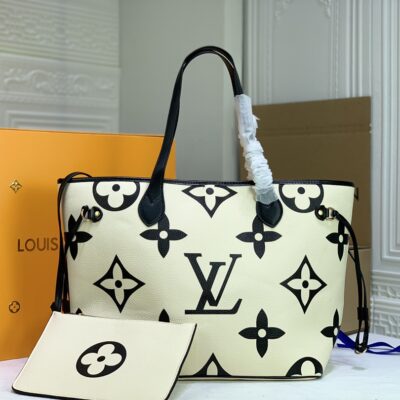 Replica Louis Vuitton Neverfull M45679 Mm Tote Bag White/Black